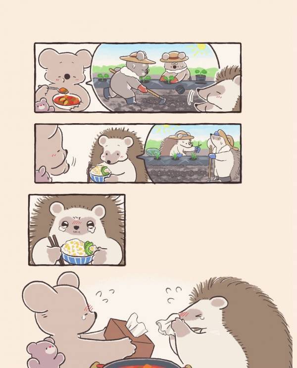 箱いっぱいの仕送りに愛を感じる日。ハリネズミさんの涙の理由は……？【コアラ絵日記4 #10】