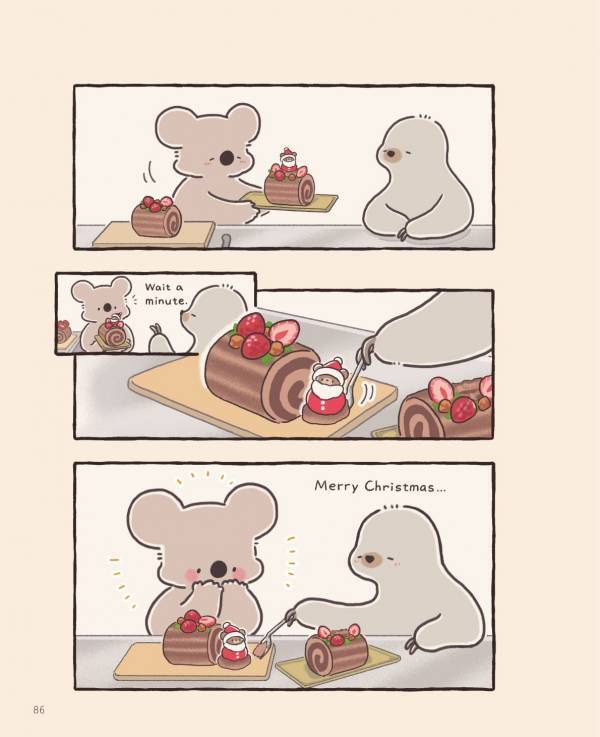 一人で食べるには大きすぎるケーキに悩むクリスマス。コアラの解決法がかわいすぎる【コアラ絵日記4 #12】