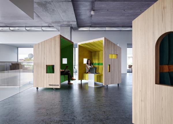未来のオフィス提案、オープンとクローズドな空間を自在にコントロールする「TREE HOUSE」