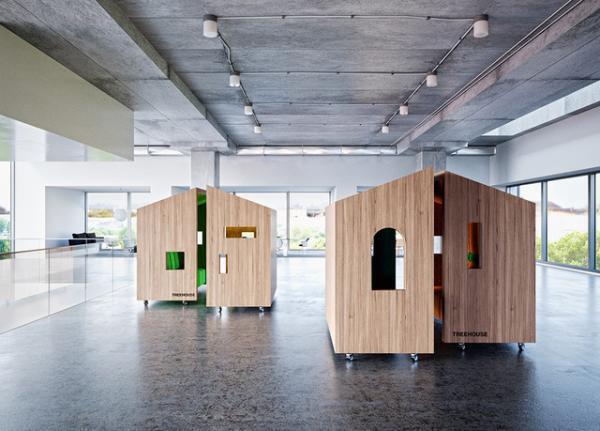 未来のオフィス提案、オープンとクローズドな空間を自在にコントロールする「TREE HOUSE」