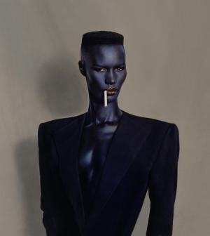 Blue-black in black on brown, painted photo, New York, 1981