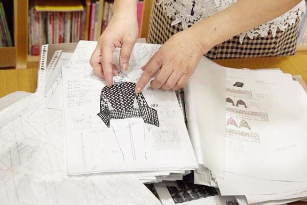 中のデザイン画から、早川が編み方や編み手を構成していく