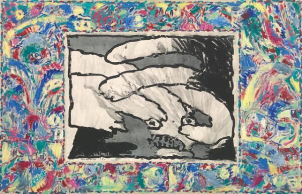 《至る所から》1982年インク/アクリル絵具、キャンバスで裏打ちした紙ベルギー王立美術館蔵