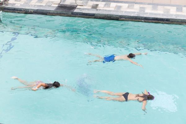 プールの中に並ぶアート作品。世にも珍しい水中エキシビション「シュノーケル・ドリームス」