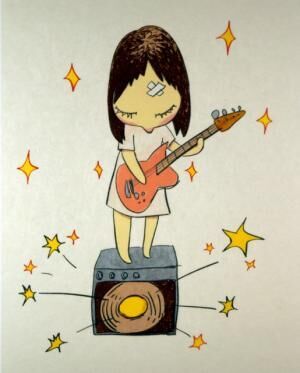 奈良 美智「Guitar girl」49.8×40.0ｃｍ 、ｅｄ．28/75 、 リトグラフ 、 2003年