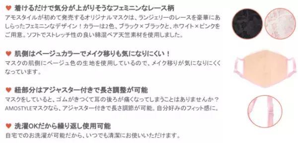 AMOSTYLEらしいフェミニンさ全開! ランジェリーのレースを豪華にあしらったオリジナルマスク発売