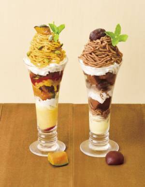 銀座コージーコーナーのレストランに、かぼちゃと和栗のパフェと、旬の素材を使ったパスタが登場