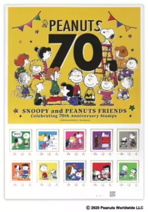 スヌーピーの切手シートやポストカードなど、PEANUTS70周年を記念したセットが郵便局のネットショップ限定で登場