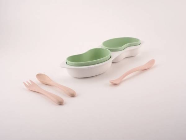 日本の竹を原料にしたバイオマスプラスチックを使用。「そらまめ」をモチーフにしたベビー食器が誕生