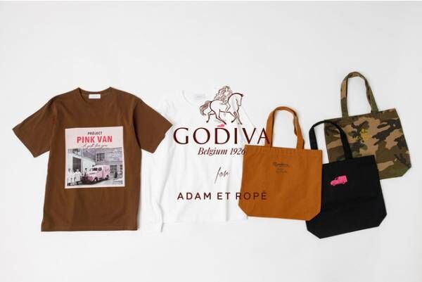 アダム エ ロペがゴディバとのコラボアイテムを発売。ピンクバンのグラフィックを施したTシャツとトートバッグがラインアップ