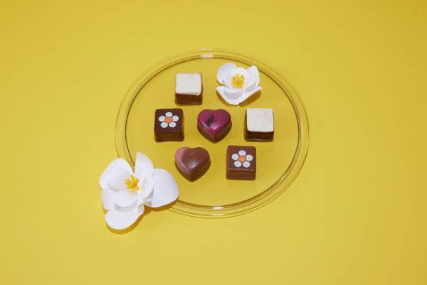 花柄モチーフのボンボンショコラとテディベアのセット。JEAN-PAUL HEVINのホワイトデー コレクション