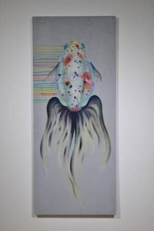 まるで水から掬いだしたような立体的で艶やかな金魚絵。日本橋三越本店 