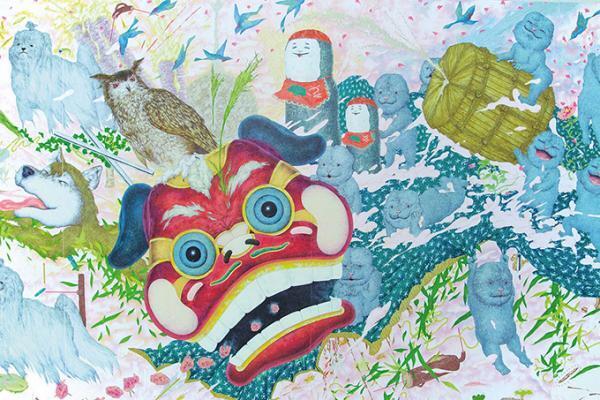 六本木百合香の個展、中目黒で開催 - 犬や獅子舞を柔らかな色彩で描いたペインティング作品