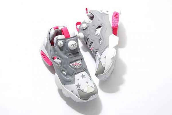 リーボック クラシック×X-girlのインスタポンプフューリー、ネオンピンク＆星型のリフレクター