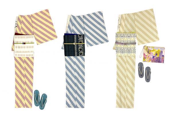 大塚呉服店のきもの「ななめストライプ」新作 - 日常的に着られるモダンなデザイン、新作帯も登場