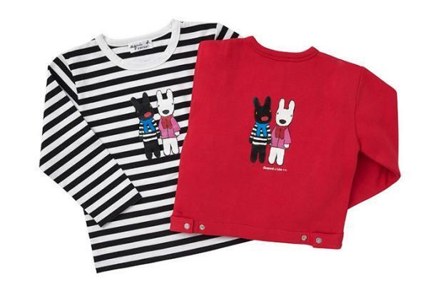 アニエスベー×リサとガスパール、イラスト入りボーダーTシャツやカーディガンプレッション発売