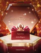 サルヴァトーレ フェラガモの人気香水「シニョリーナ」が真紅のドレスを纏いクリスマスデザインに