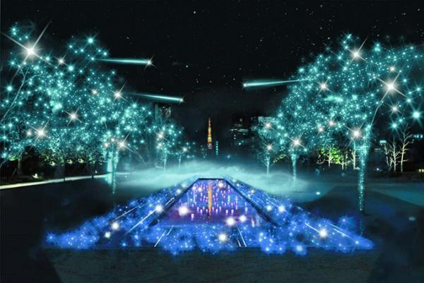 品川シーズンテラスで体験型イルミネーション、鐘を鳴らすと夜空に流星が登場