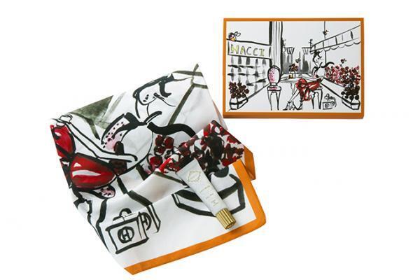 HACCIからホワイトデー限定ハンカチセット - ヨーロッパの街並みと女の子の絵柄を大判にプリント