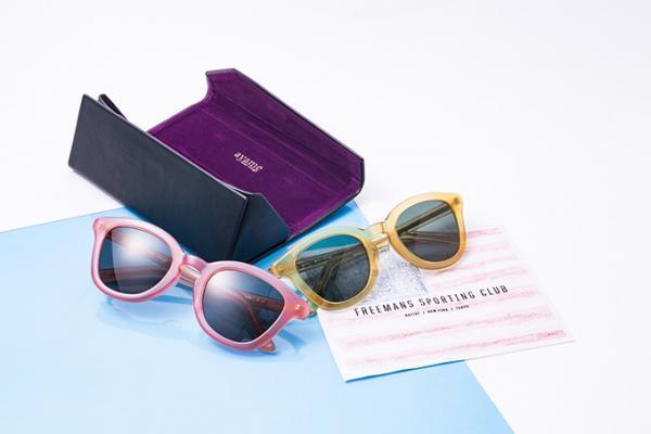 アヤメ×フリーマンズスポーティングクラブのアイウェア、定番モデル「コロ」をイエロー＆ピンクに染めて