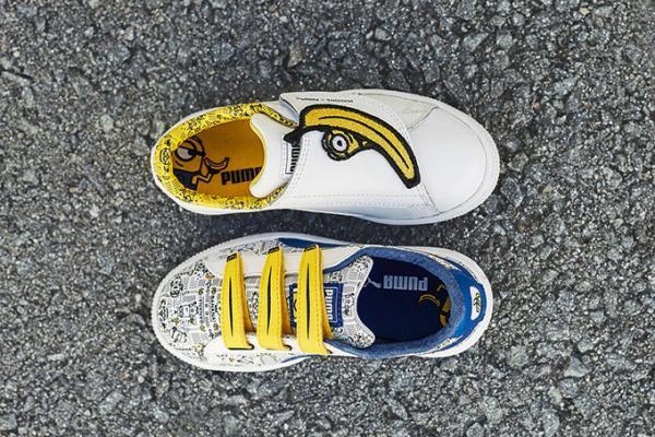 プーマ×ミニオンズ、キッズ＆大人用スニーカー＆アパレル -「プーマバスケット」のストラップがバナナに