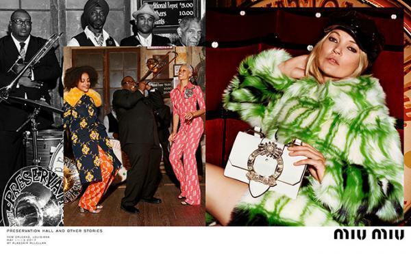 ミュウミュウ 17年秋冬ビジュアル、ニューオーリンズを舞台にケイト・モスや女優ナオミ・ハリス登場