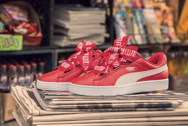 プーマの人気スニーカー「バスケットハート」から新作、レザーアッパー＆ロゴ入りのリボンシューレース