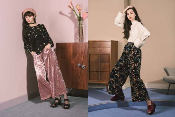 中条あやみが着こなすGU17年秋の新作、クラッシュベロア地のワイドパンツ＆プリーツスカート