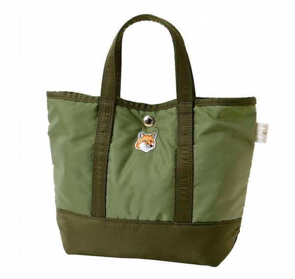 メゾン キツネ×ポーターのバッグやスウェットなど登場 - オリーブカラーにキツネの刺繍がアクセント