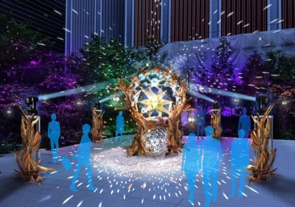 都心で流星観測「NIHONBASHI-星降ル森」流星とリアルタイムに連動する光のツリー