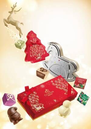 ゴディバの17年クリスマス - サンタやトナカイ型チョコをツリー型ボックスに詰め合わせ