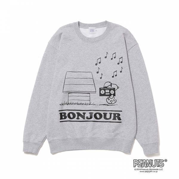音楽をテーマにした「スヌーピー」の限定スウェットやTシャツ、ボンジュールレコードより