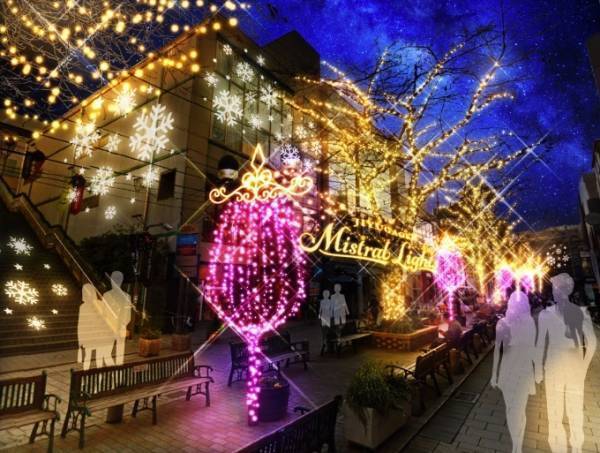 自由が丘初、ワイン色に染まるクリスマスイルミネーション - 全長110メートルの輝く緑道