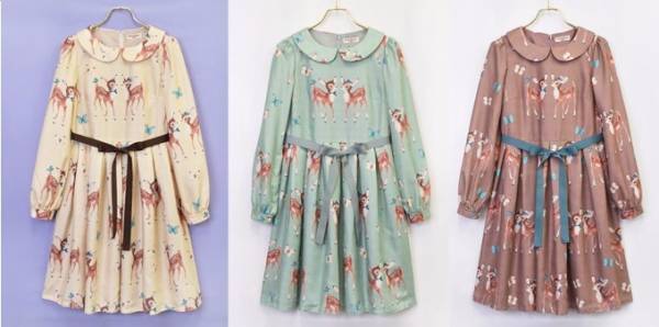 エミリーテンプルキュート 17年冬新作から、鹿のカップルが描かれたワンピースや蝶のソックス