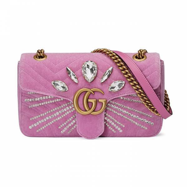 グッチのアイコンバッグ「GGマーモント」ベルベット＆クリスタル付きで華やかに
