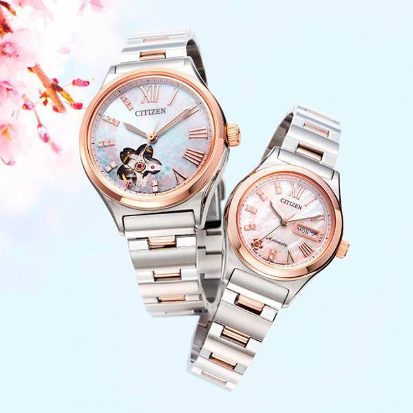 シチズン「桜空」がテーマのウィメンズウオッチ、文字板に桜色のクリスタル＆桜の花びらをデザイン