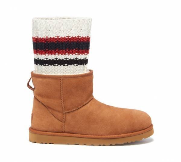 UGG x sacaiのコラボブーツ、クラシックな羊革モデルにニット素材をドッキング