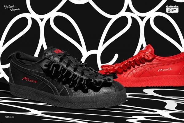 オニツカタイガー×ディズニーコラボシューズ、ミッキーの手＆ミニーのスカートフリルがデザイン