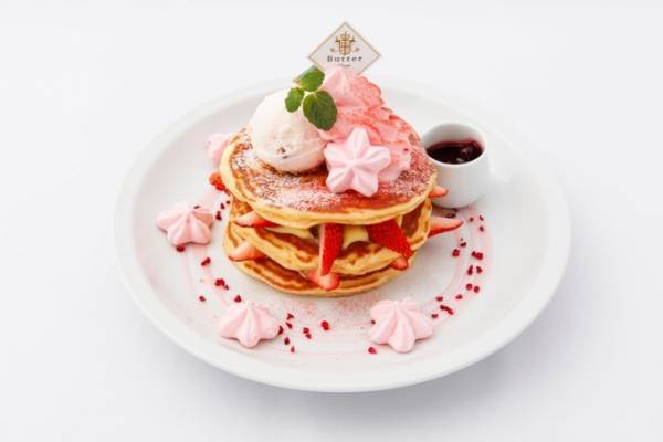 パンケーキ専門店バターの春限定“桜”メニュー、桜アイス&苺を重ねたパンケーキや桜餅風ラテなど