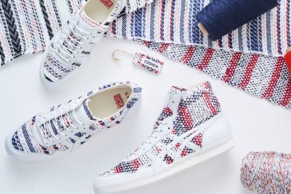 オニツカタイガー×コーヘンのコラボスニーカー、様々なカラーや素材を編み立てたニットアッパー