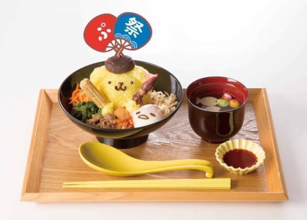 「ポムポムプリンカフェ」夏メニュー、“ぐでたま”登場の夏祭りビビンバ丼や杏仁豆腐