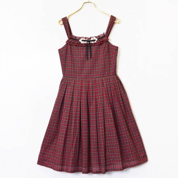 エミリーテンプルキュート“秋色”タータンチェックワンピース＆蝶モチーフのアクセサリー