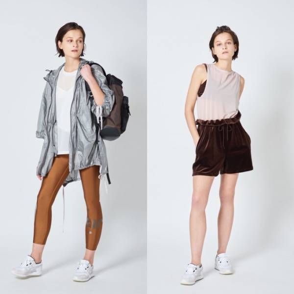 エミとアシックスのコラボスポーツウェア、ベロアセットアップやフードに収納可能なブルゾンなど