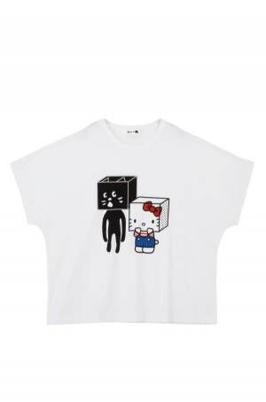 「にゃー」×ハローキティのコラボTシャツ - ふたりが”はこ”の形になって登場