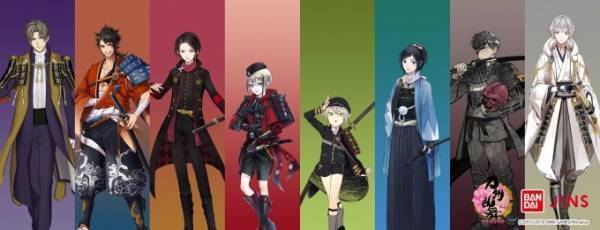 刀剣乱舞×JINSのアイウェア、キャラクターのカラーや紋を施したスクエア＆ウエリントン