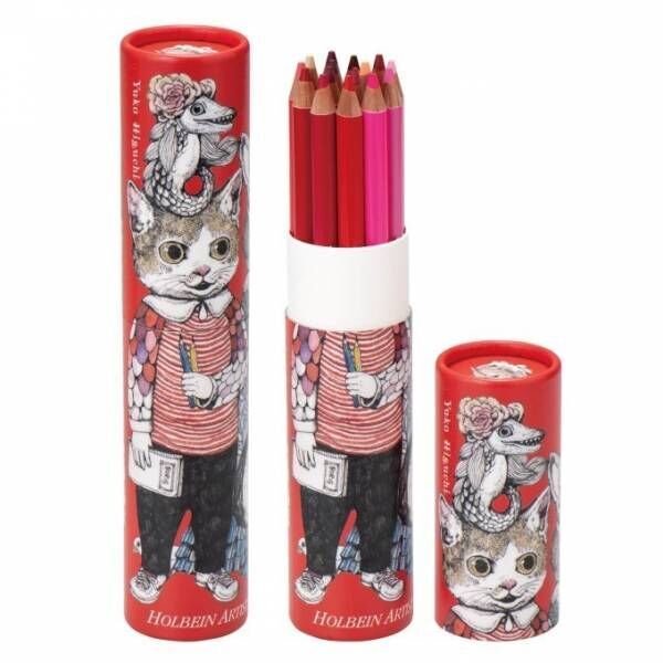 ヒグチユウコが手掛ける“猫”モチーフの文房具、きのこ＆猫を描いた「おどうぐばこ」や色鉛筆セット