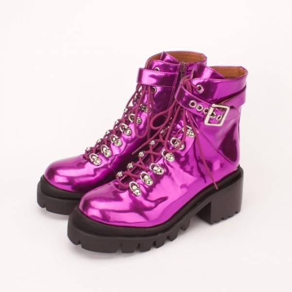 ジェフリーキャンベル新作「メタリック厚底レースアップブーツ」エナメルアッパー×ボリュームソール