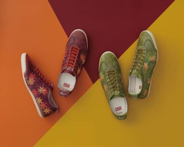オニツカタイガー、大山友禅染で紅葉を描いたスニーカー「メキシコ 66 デラックス」