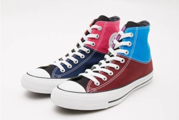 コンバース トウキョウ × ジャムホームメイドの13色を配した非対称シューズ、ミニ財布＆ネックレスも