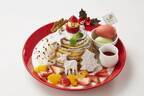 パンケーキ専門店バター“クリスマスツリー”のようなパンケーキタワー、苺の雪だるまを飾って